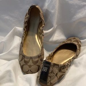 Coach Monogram Tan and Brown Canvas Ballet Flats 6.5